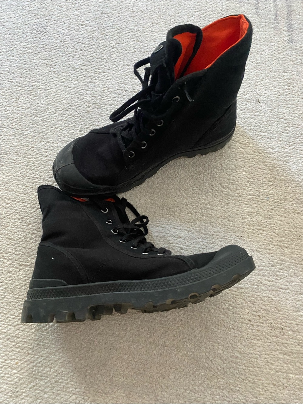 Palladium Black Canvas High-Top Boots with Orange Interior